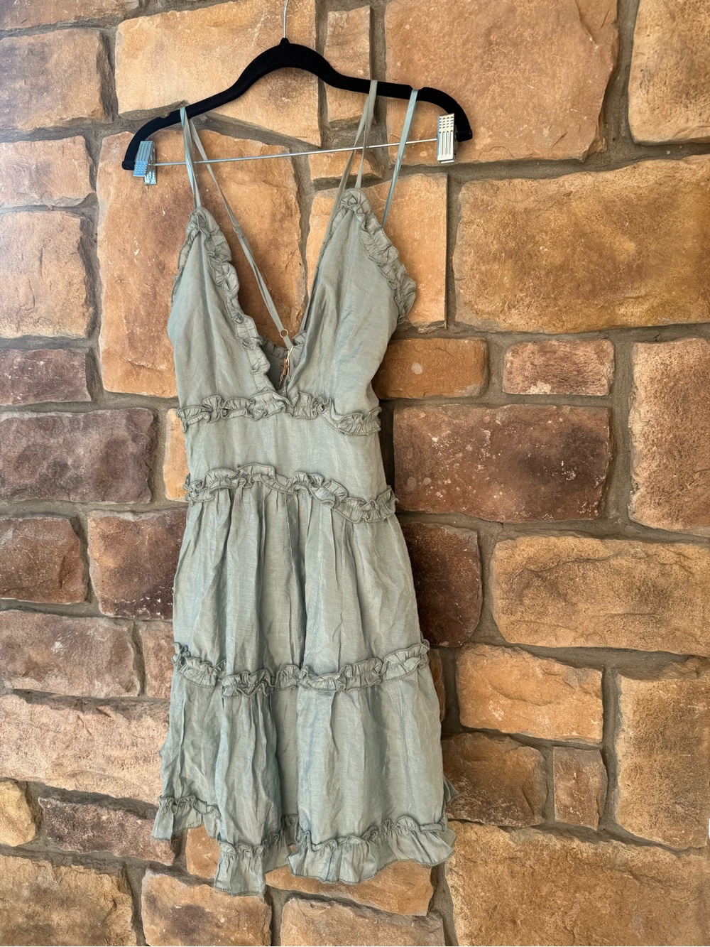 Angel Biba Sage Green Ruffled Tiered Mini Dress